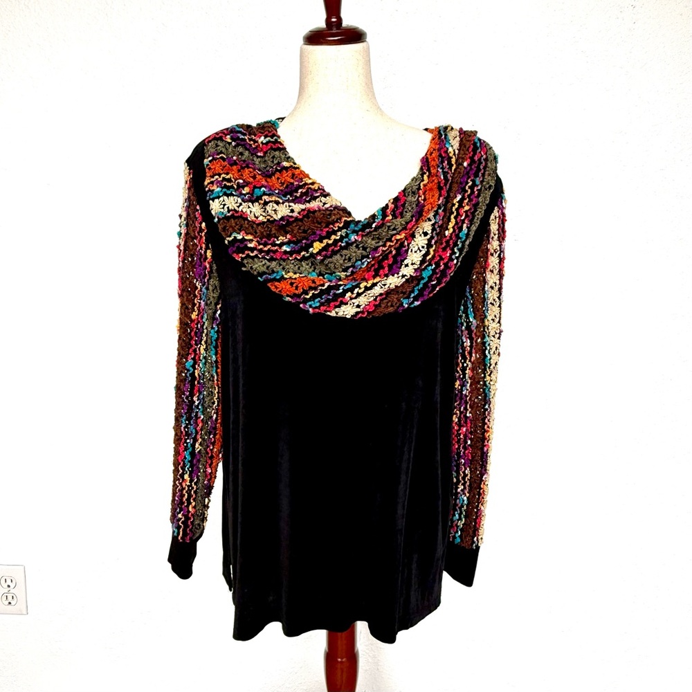 Kokomo Multicolor & Black Cowl Neck Tunic Top 
Size Large with Rows of Color